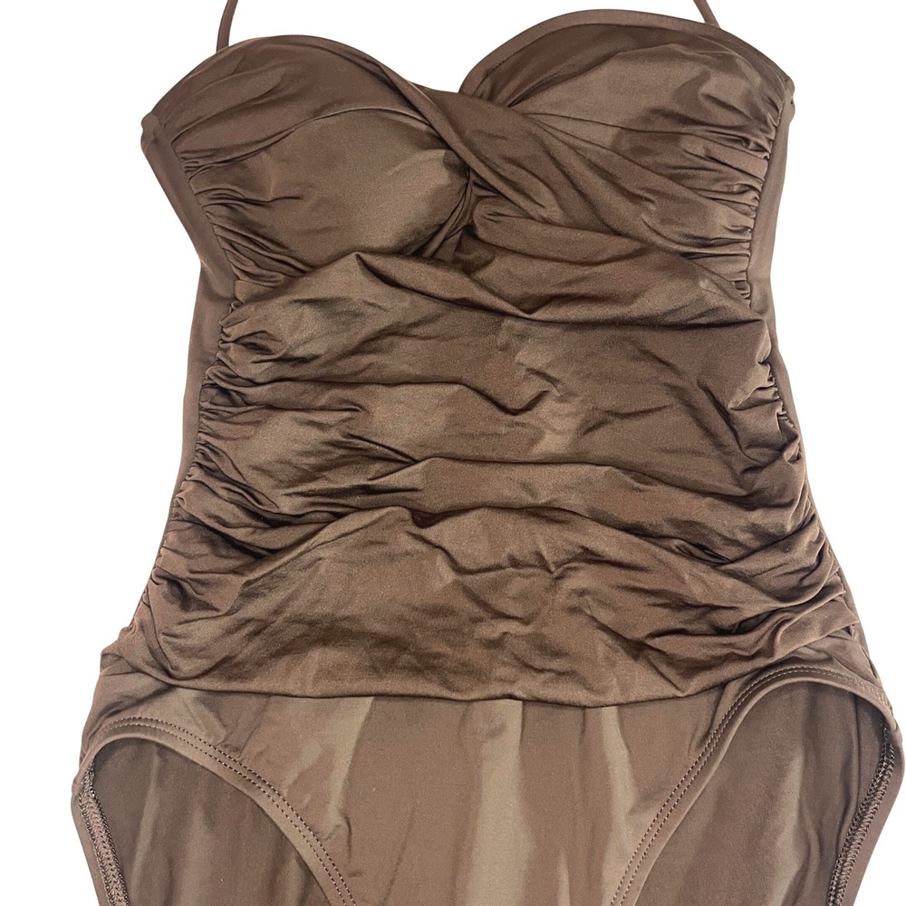 La Blanca Chocolate Brown Ruched One Piece Swimsuit Size 10 Tummy Control Classy